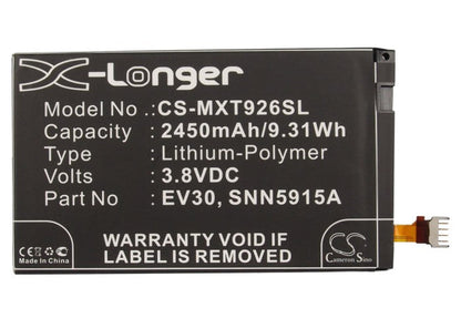 Replacement Battery for Verizon  Droid Razr HD – Mobile, SmartPhone – 2450mAh / 9.31Wh / 3.8V
