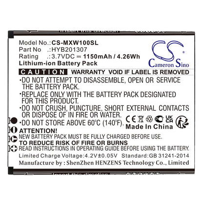 Replacement Battery for UMX  MXW1 – Mobile, SmartPhone – 1150mAh / 4.26Wh / 3.7V