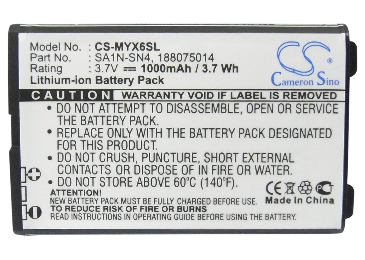 Replacement Battery for Sagem  MYV65 – Mobile, SmartPhone – 1000mAh / 3.70Wh / 3.7V