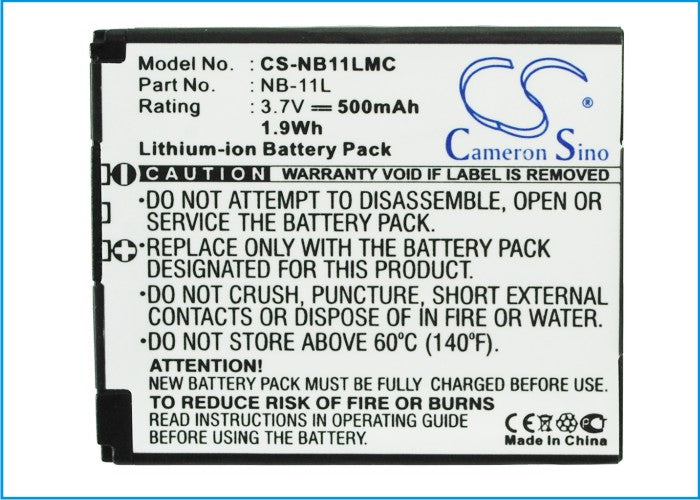 Replacement Battery for Canon  ELPH 110 HS – Camera – 500mAh / 3.7V