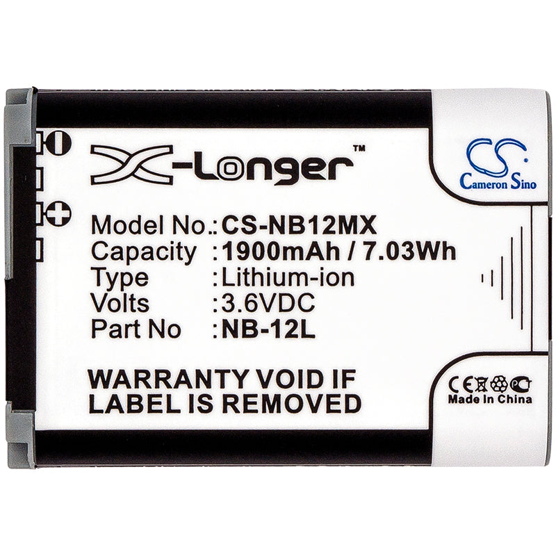 Replacement Battery for Canon  LEGRIA Mini X – Camera – 1900mAh / 6.84Wh / 3.6V
