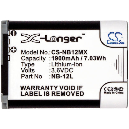 Replacement Battery for Canon  LEGRIA Mini X – Camera – 1900mAh / 6.84Wh / 3.6V