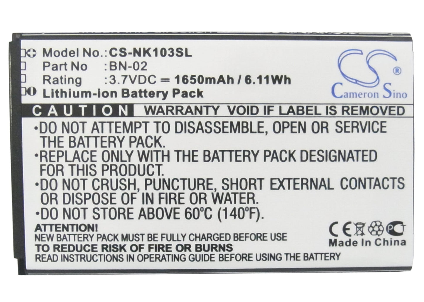 Replacement Battery for Nokia  Nokia XL – Mobile, SmartPhone – 1650mAh / 6.11Wh / 3.7V
