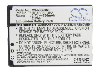 Replacement Battery for Nokia  1606 – Mobile, SmartPhone – 750mAh / 2.78Wh / 3.7V