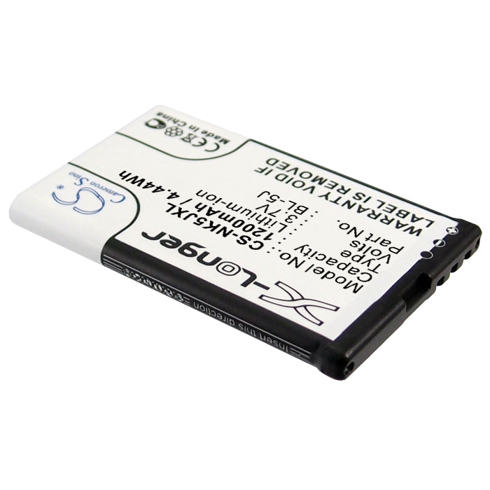 Replacement Battery for Nokia  5230 – Mobile, SmartPhone – 1200mAh / 4.44Wh / 3.7V
