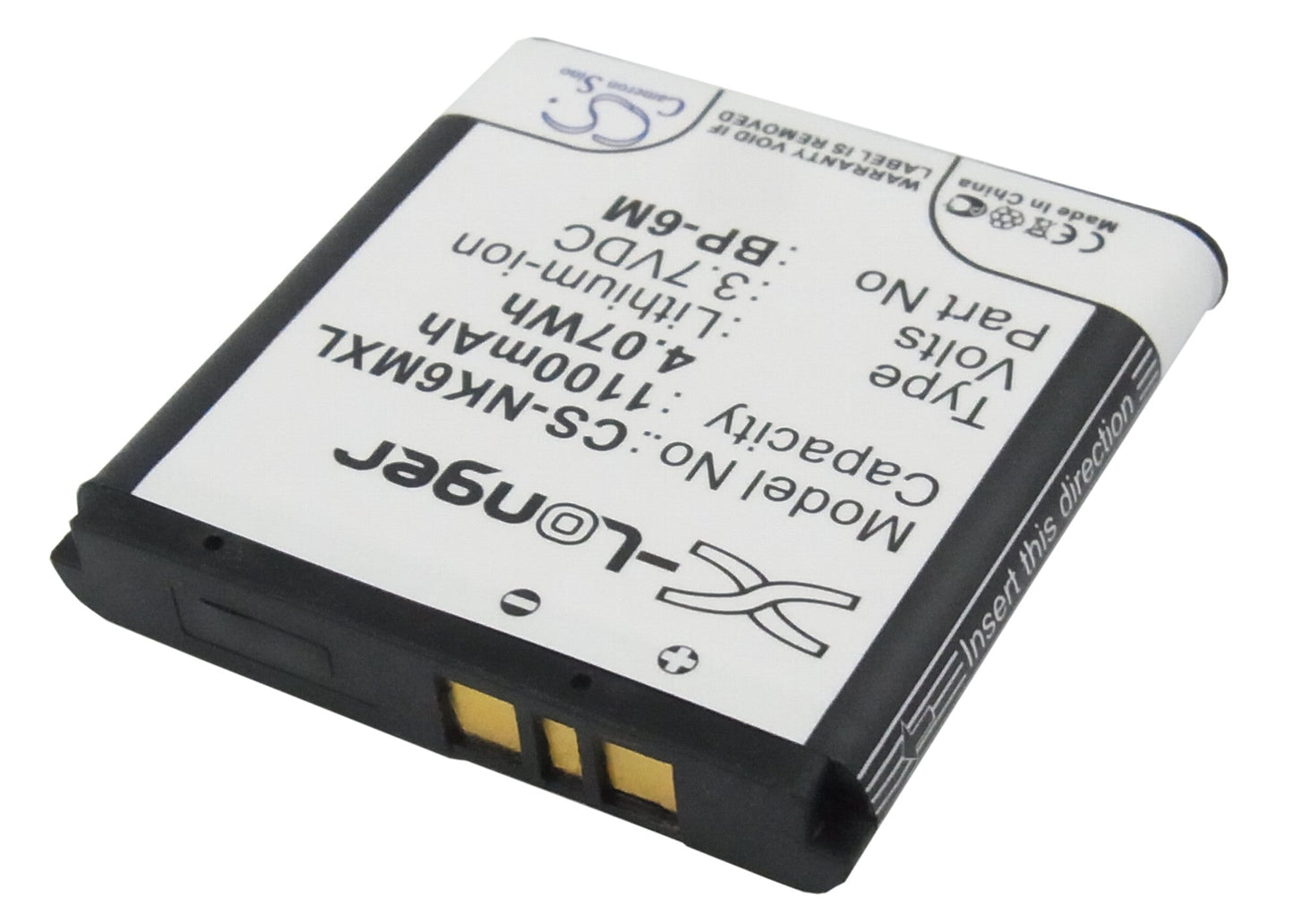 Replacement Battery for Nokia  3250 – Mobile, SmartPhone – 1100mAh / 4.07Wh / 3.7V