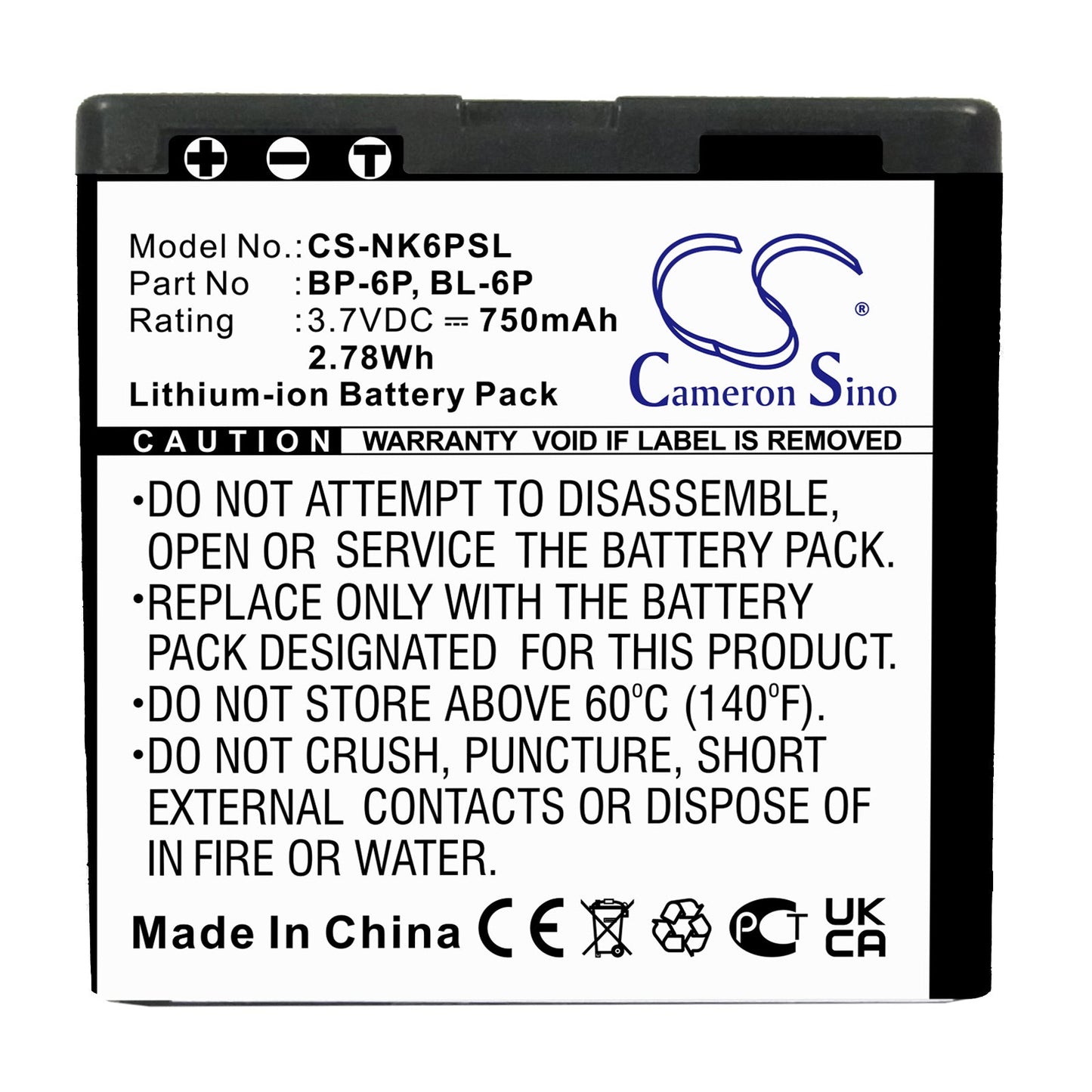 Replacement Battery for Seecode  S40 – Mobile, SmartPhone – 750mAh / 2.78Wh / 3.7V