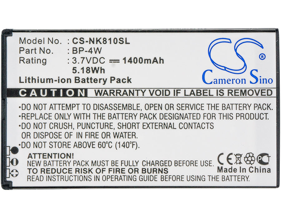 Replacement Battery for Nokia  Lumia 810 – Mobile, SmartPhone – 1400mAh/5.18Wh / 3.7V