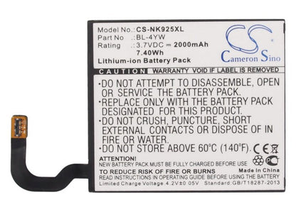 Replacement Battery for Microsoft  Lumia 925 – Mobile, SmartPhone – 2000mAh / 7.40Wh / 3.7V