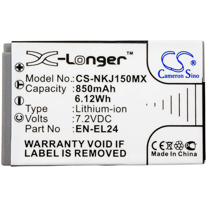 Replacement Battery for Nikon  1 J5 – Camera – 850mAh / 6.12Wh / 7.2V