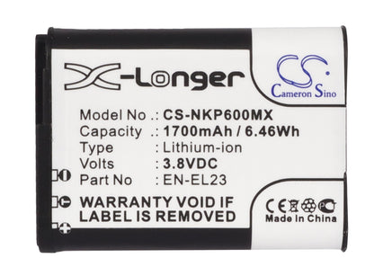 Replacement Battery for Nikon  Coolpix P600 – Camera – 1700mAh / 6.46Wh / 3.8V