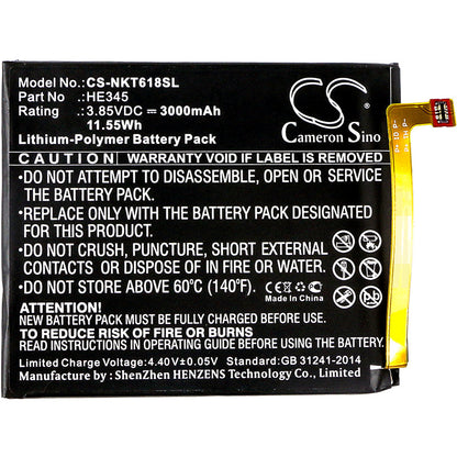 Replacement Battery for Nokia  6 2018 – Mobile, SmartPhone – 3000mAh / 11.55Wh / 3.85V