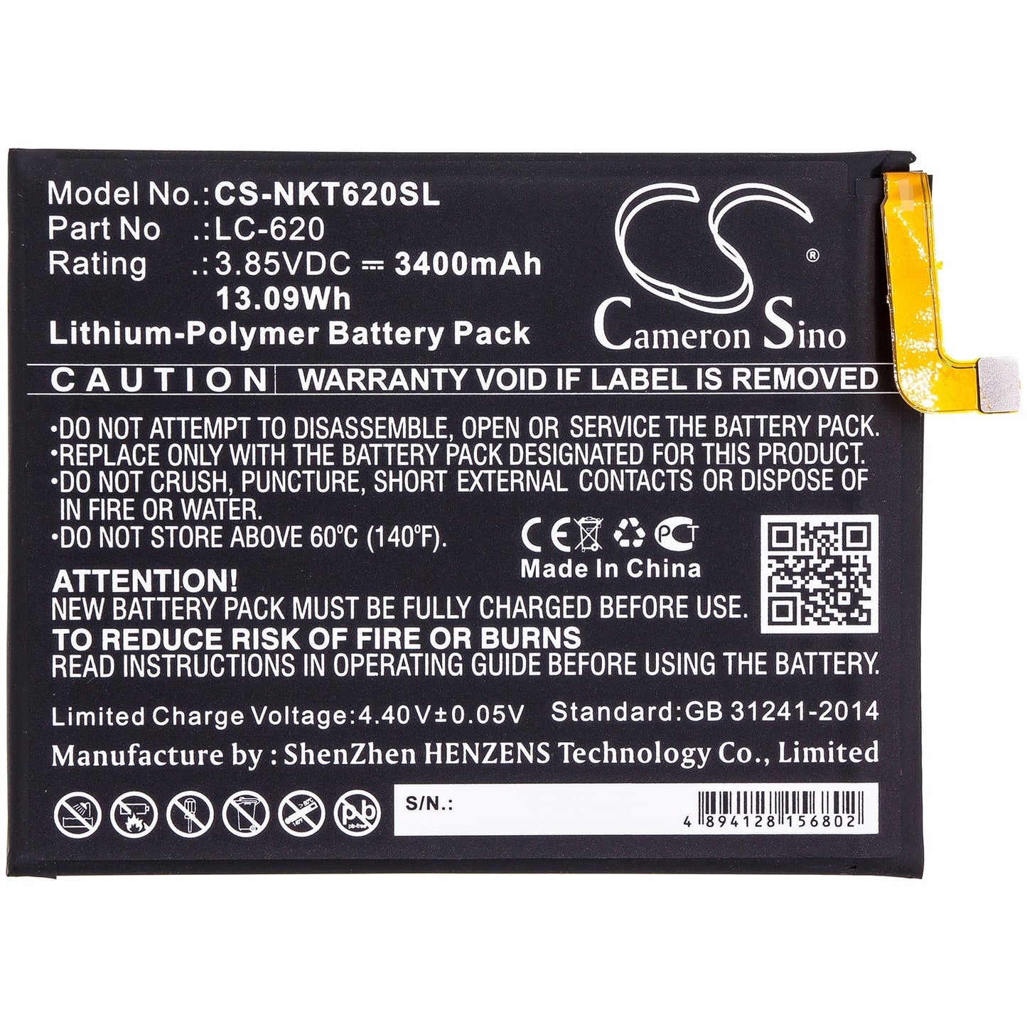 Replacement Battery for Nokia  6.2 – Mobile, SmartPhone – 3400mAh / 13.09Wh / 3.85V