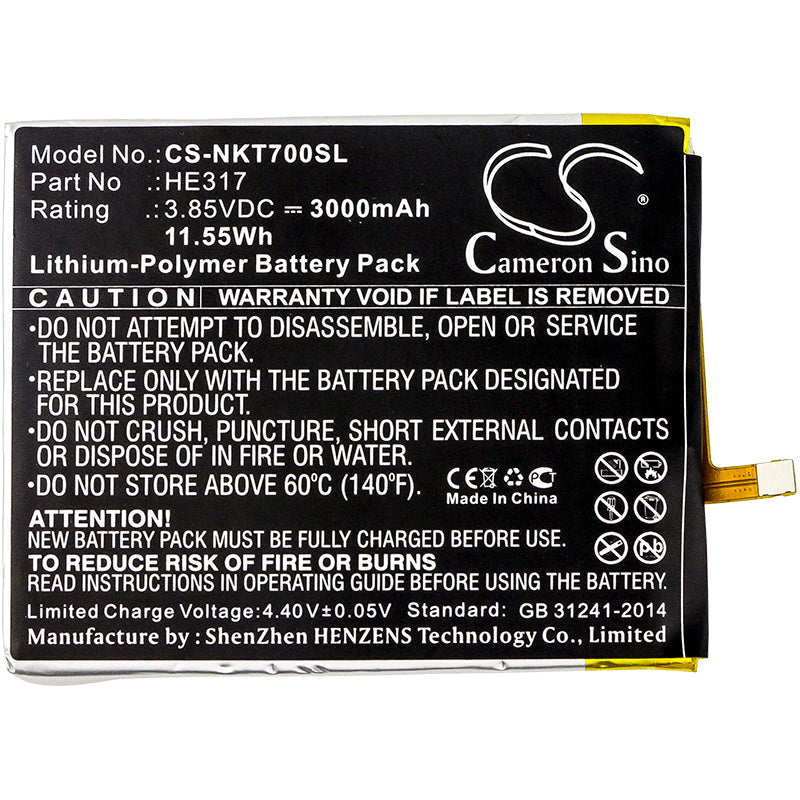Replacement Battery for Nokia  7 – Mobile, SmartPhone – 3000mAh / 11.55Wh / 3.85V