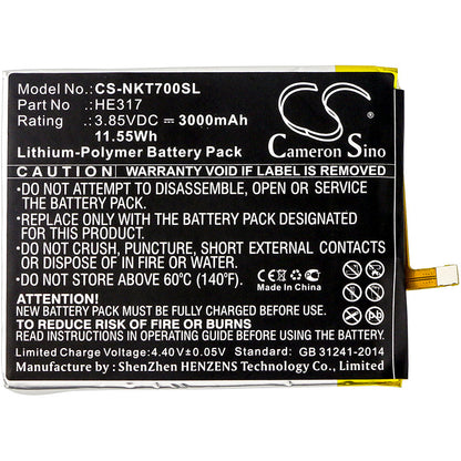 Replacement Battery for Nokia  7 – Mobile, SmartPhone – 3000mAh / 11.55Wh / 3.85V