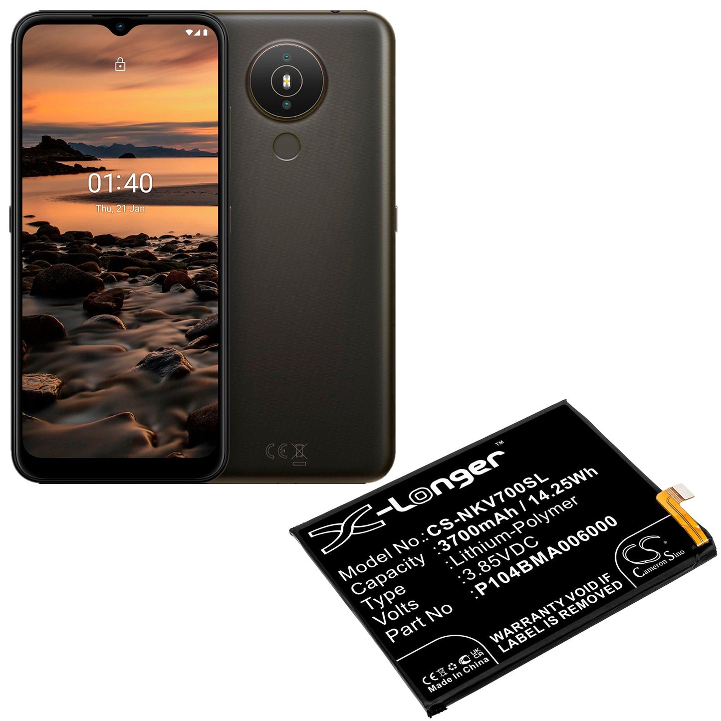 Replacement Battery for Nokia  TA-1322 – Mobile, SmartPhone – 3700mAh / 14.25Wh / 3.85V