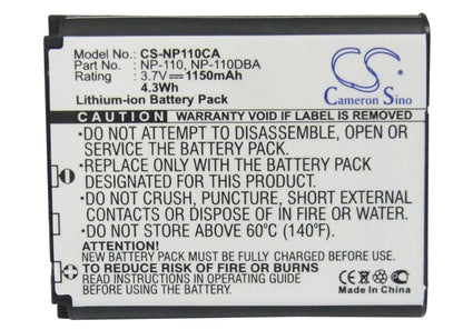 Replacement Battery for Casio  Exilim EX-FC200S – Camera – 1150mAh / 4.26Wh / 3.7V