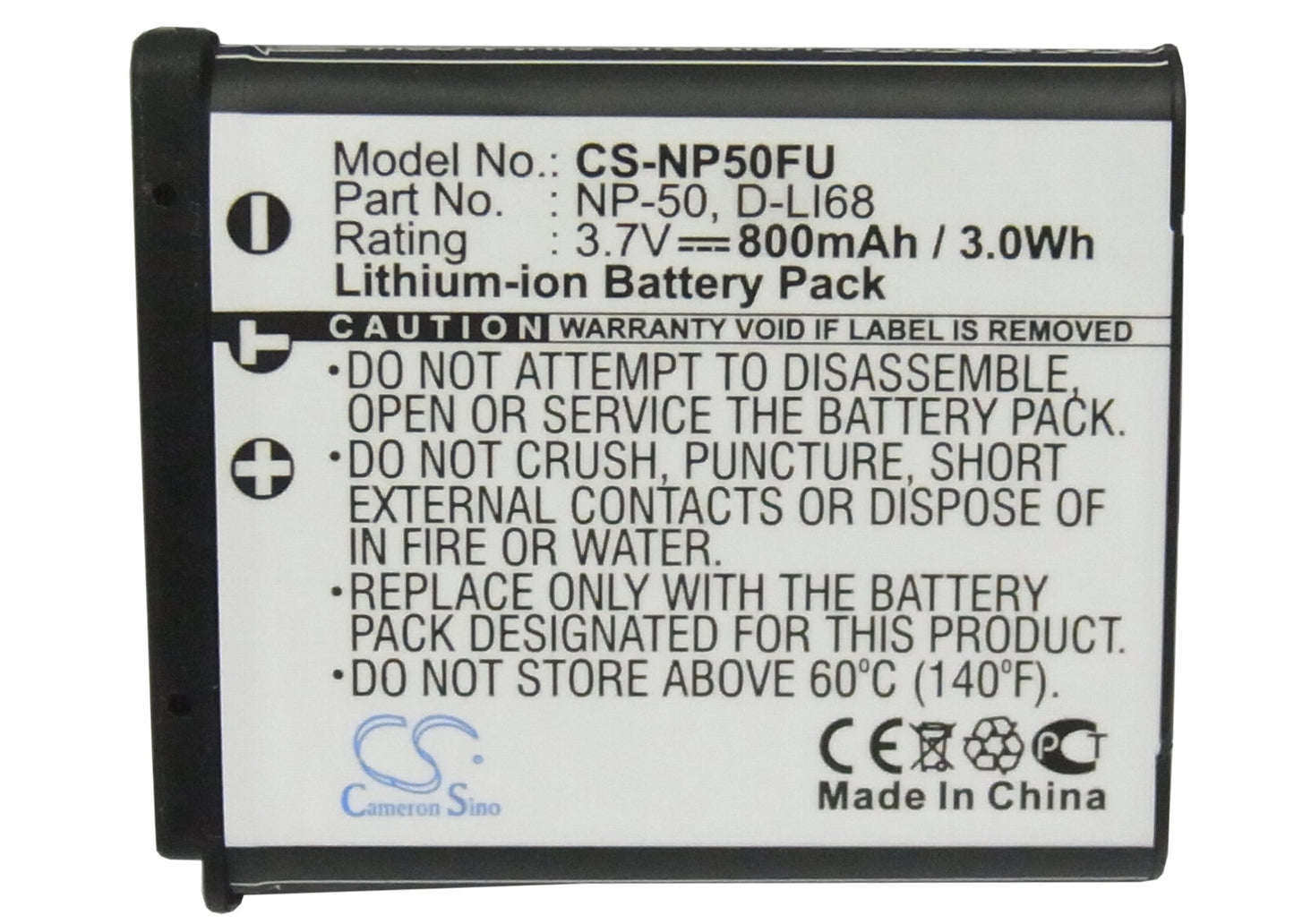 Replacement Battery for PENTAX  OptioA36 – Camera – 800mAh / 2.96Wh / 3.7V