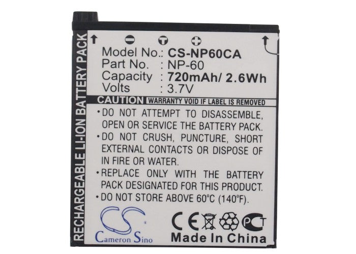 Replacement Battery for Casio  Exilim EX-FS10 – Camera – 720mAh / 2.66Wh / 3.7V