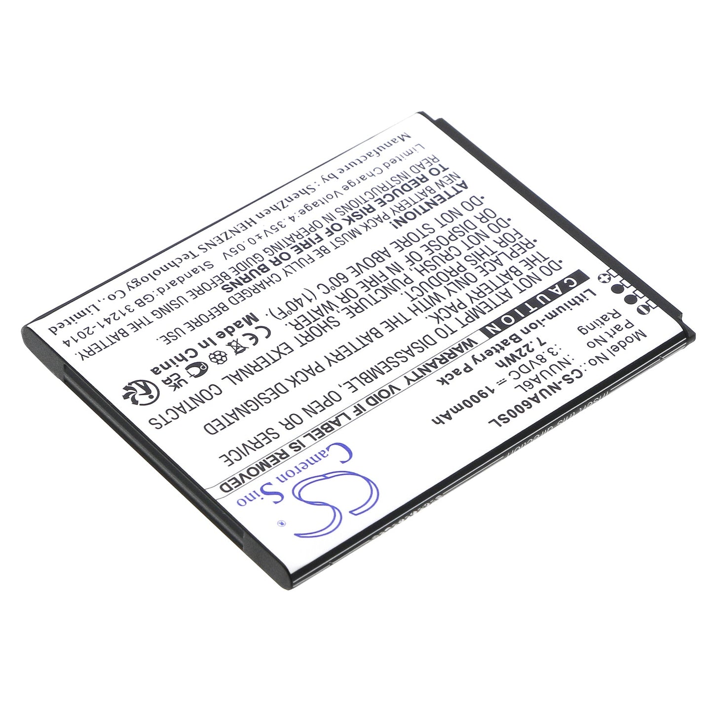 Replacement Battery for NUU  A6L – Mobile, SmartPhone – 1900mAh / 7.22Wh / 3.8V