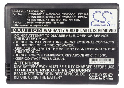 Replacement Battery for HP  Pavilion ZD8000 – Notebook, Laptop – 6600mAh / 97.68Wh / 14.8V