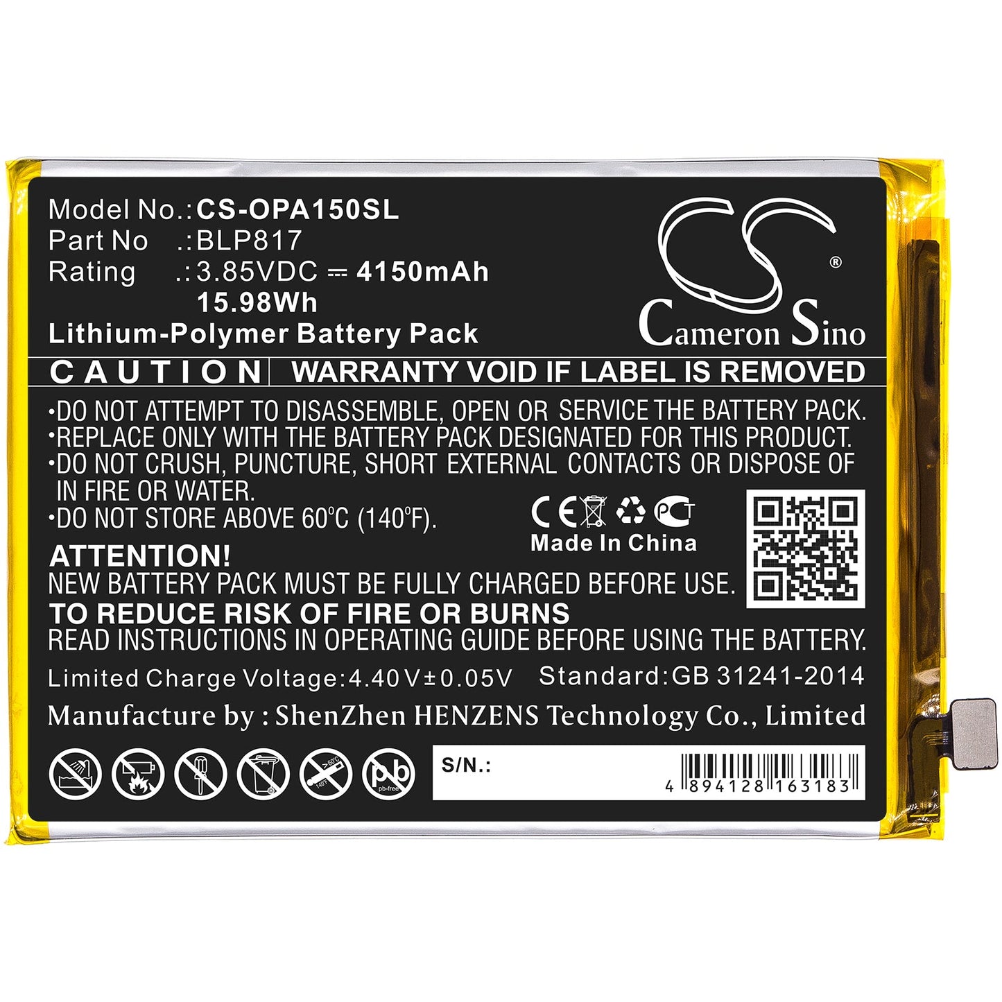 Replacement Battery for OPPO  A15 – Mobile, SmartPhone – 4150mAh / 15.98Wh / 3.85V