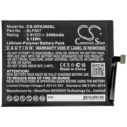Replacement Battery for OPPO  A30 – Mobile, SmartPhone – 2400mAh / 9.12Wh / 3.8V