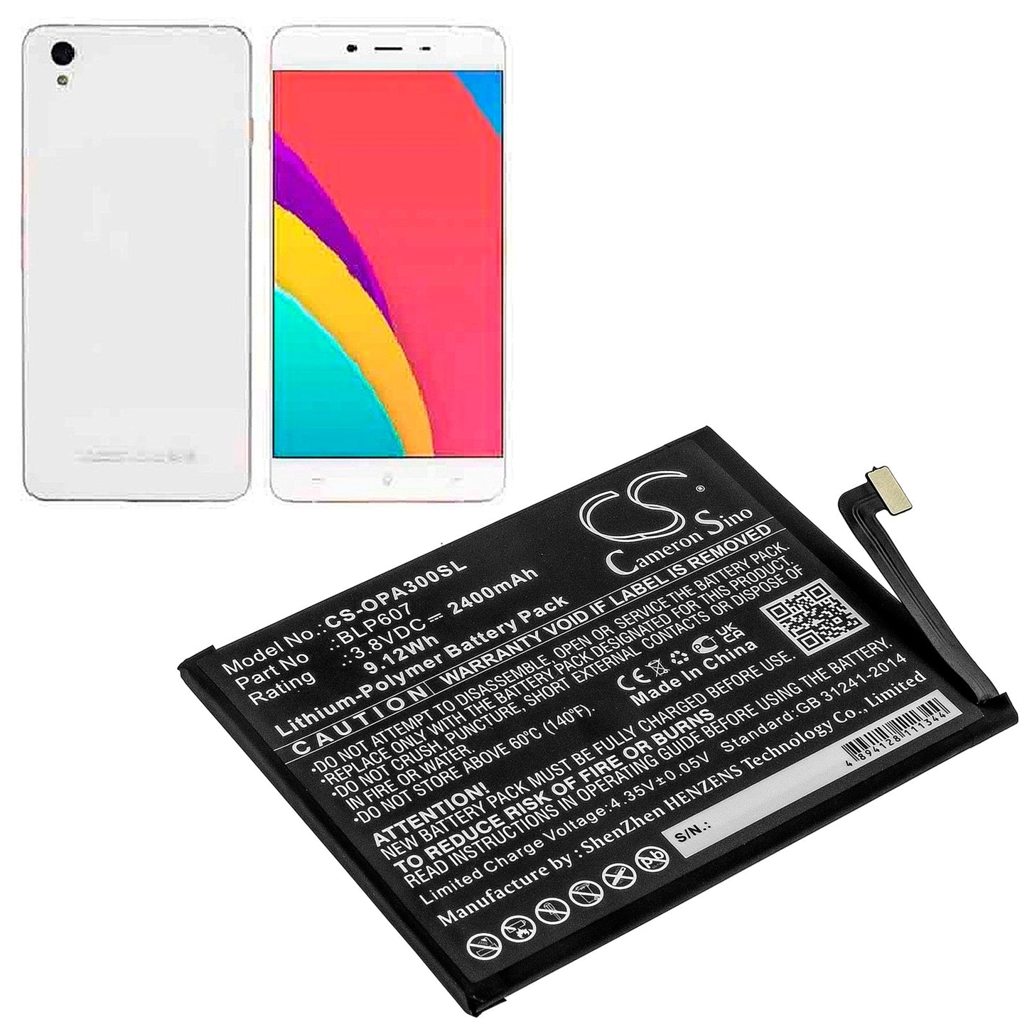 Replacement Battery for Oneplus  E1000 – Mobile, SmartPhone – 2400mAh / 9.12Wh / 3.8V