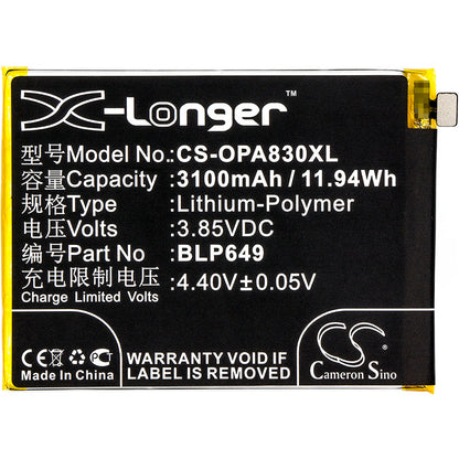 Replacement Battery for OPPO  A1 Dual SIM – Mobile, SmartPhone – 3100mAh / 11.94Wh / 3.85V