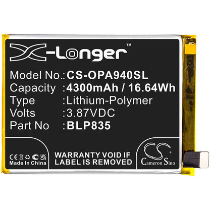 Replacement Battery for OPPO  A94 – Mobile, SmartPhone – 4300mAh / 16.64Wh / 3.87V