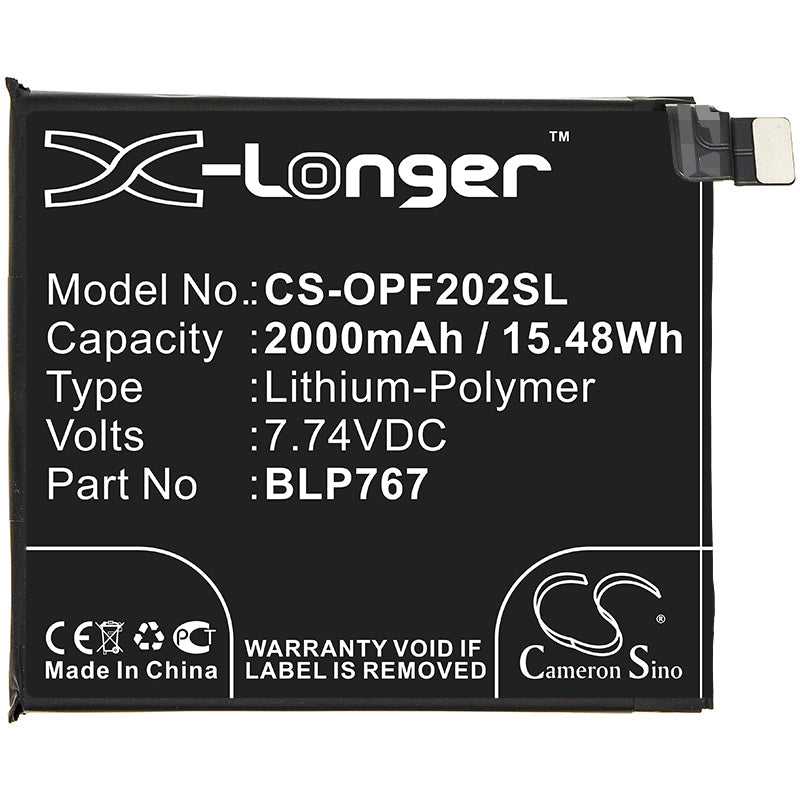 Replacement Battery for OPPO  CPH2025 – Mobile, SmartPhone – 2000mAh / 15.48Wh / 7.74V