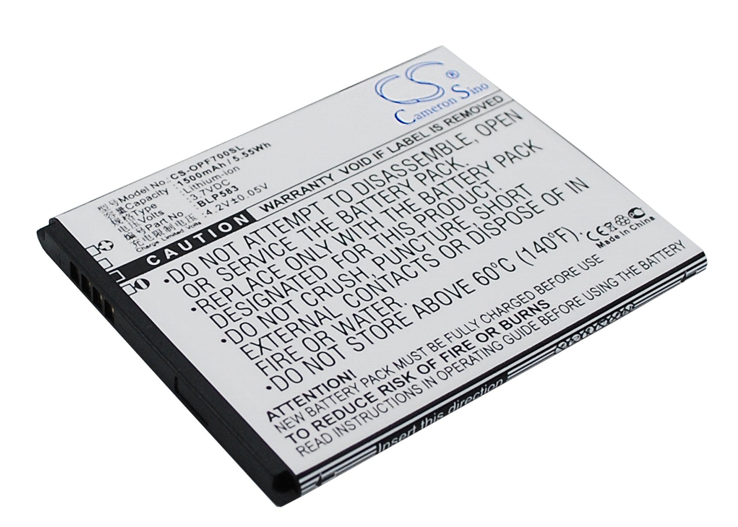 Replacement Battery for OPPO  1105 – Mobile, SmartPhone – 1500mAh / 5.55Wh / 3.7V