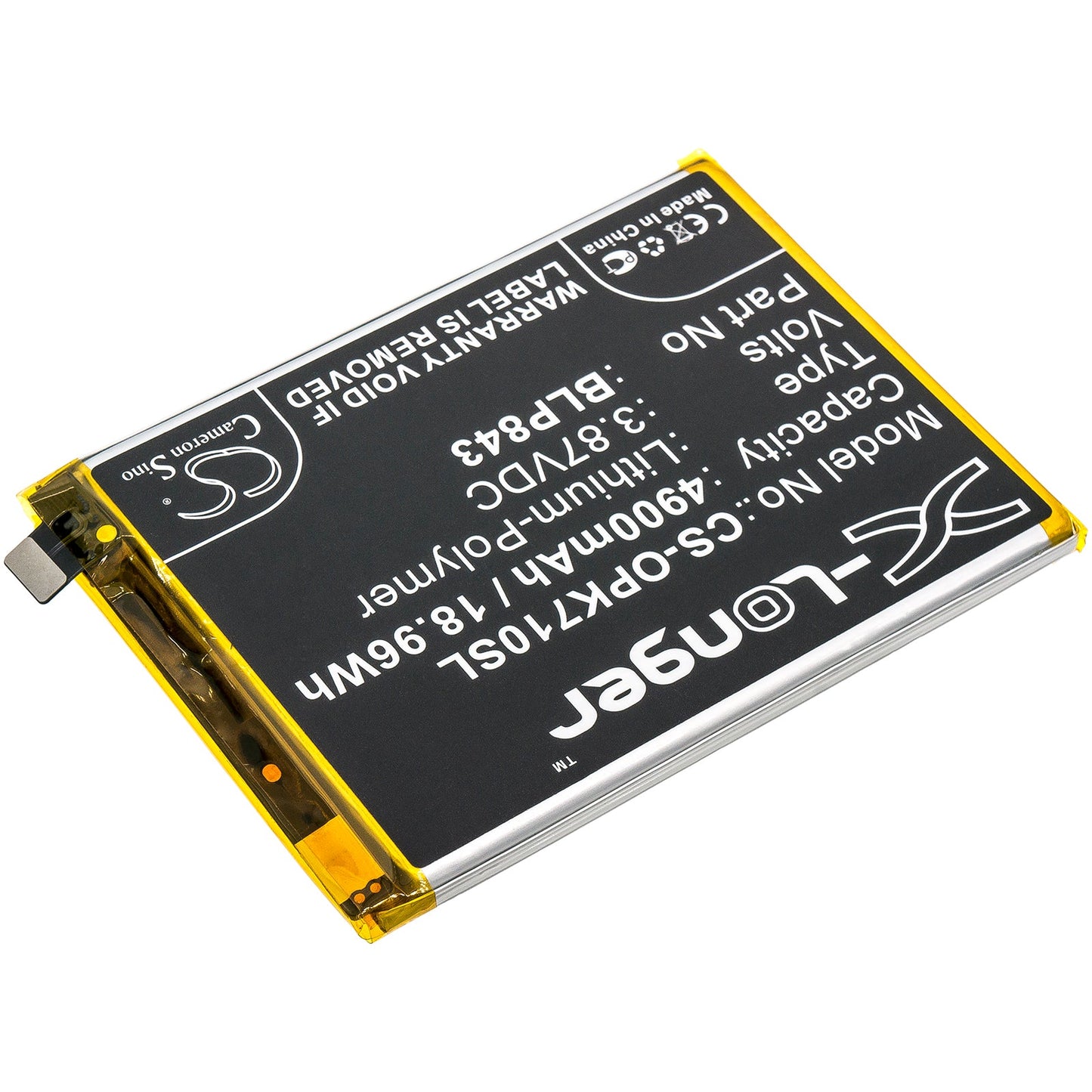 Replacement Battery for OPPO  K7x – Mobile, SmartPhone – 4900mAh / 18.96Wh / 3.87V