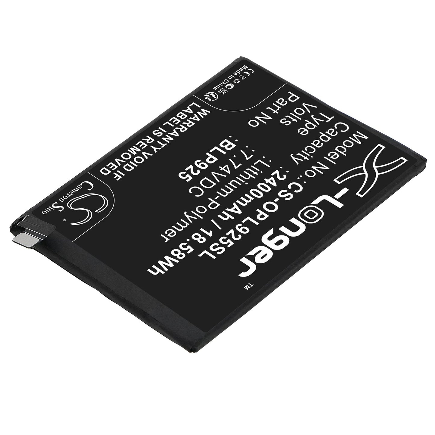 Replacement Battery for Oneplus  10R – Mobile, SmartPhone – 2400mAh / 18.58Wh / 7.74V