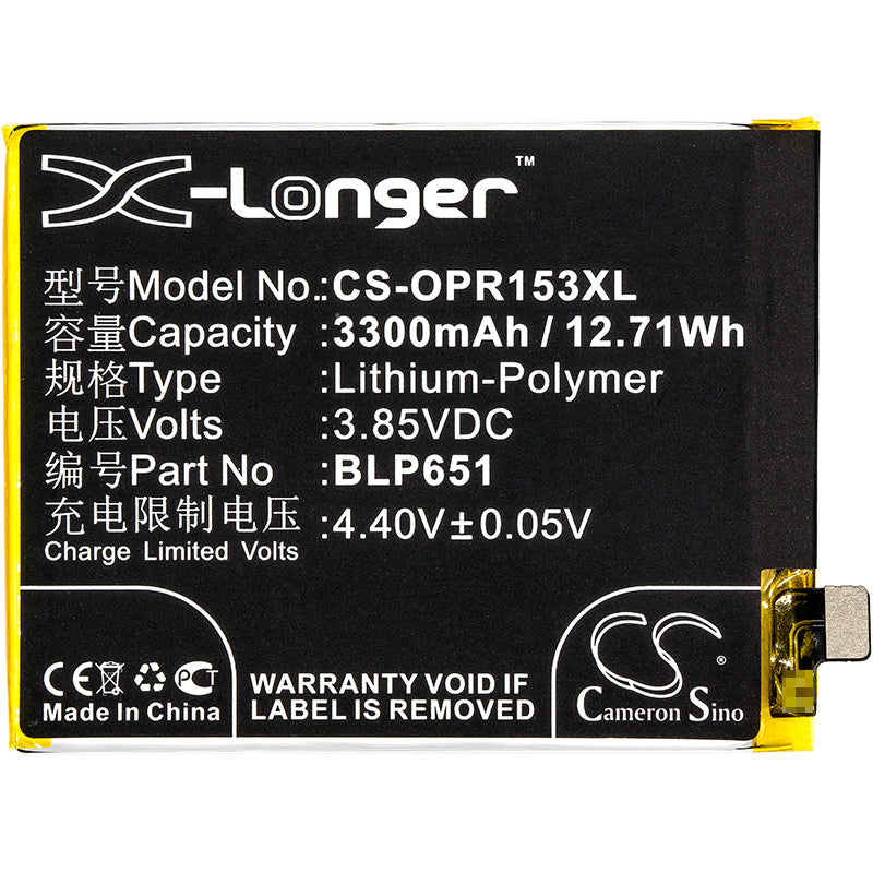 Replacement Battery for OPPO  PAAM00 – Mobile, SmartPhone – 3300mAh / 12.71Wh / 3.85V