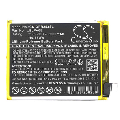 Replacement Battery for OPPO  CPH2531 – Mobile, SmartPhone – 5000mAh / 19.45Wh / 3.89V