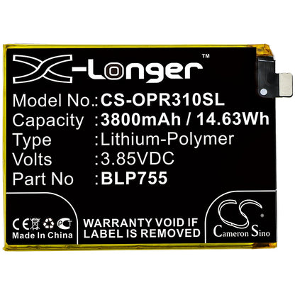 Replacement Battery for OPPO  PCLM50 – Mobile, SmartPhone – 3800mAh / 14.63Wh / 3.85V