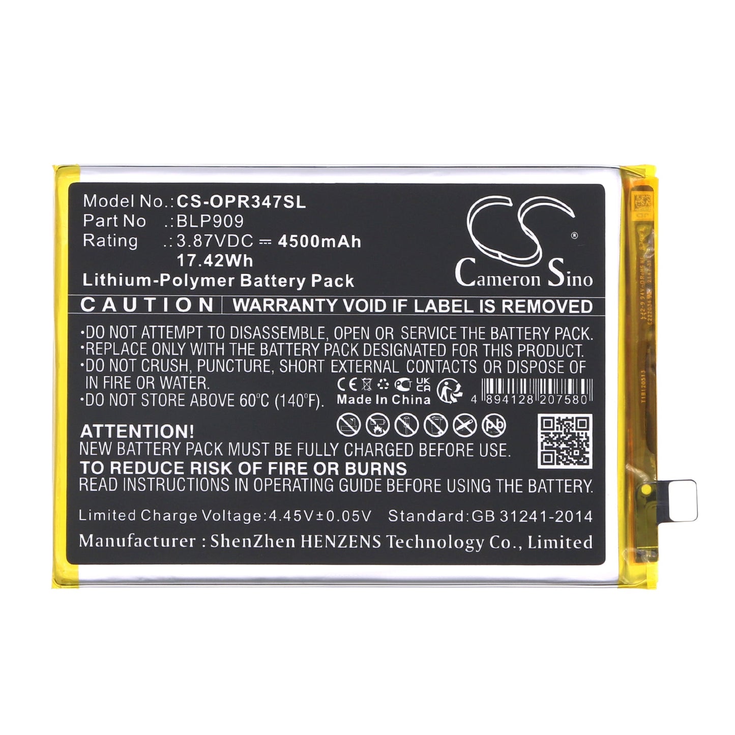 Replacement Battery for OPPO  9 5G 2022 – Mobile, SmartPhone – 4500mAh / 17.42Wh / 3.87V