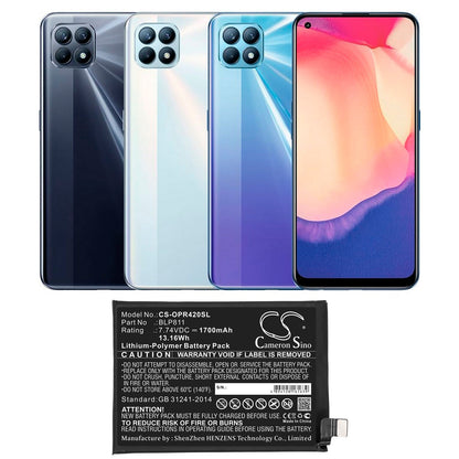 Replacement Battery for OPPO  Reno4 SE – Mobile, SmartPhone – 1700mAh / 13.16Wh / 7.74V