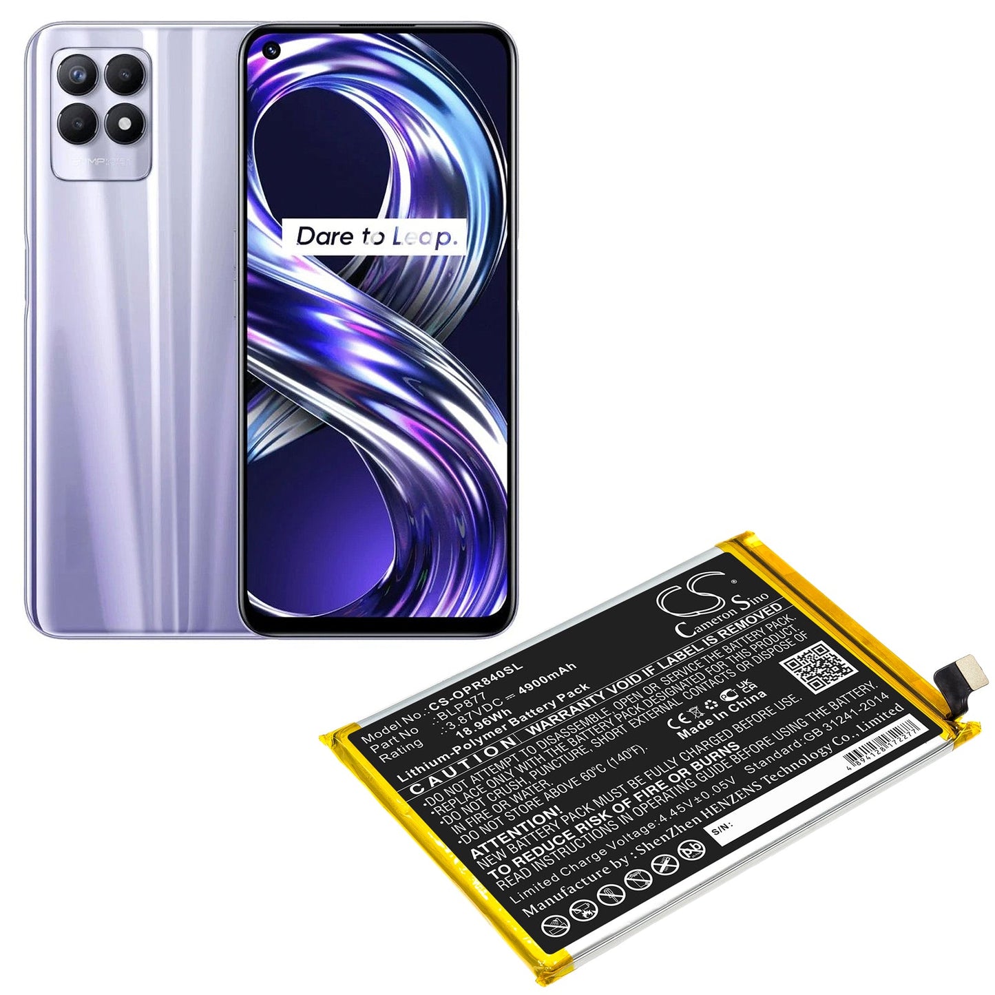 Replacement Battery for OPPO  Realme 8i – Mobile, SmartPhone – 4900mAh / 18.96Wh / 3.87V