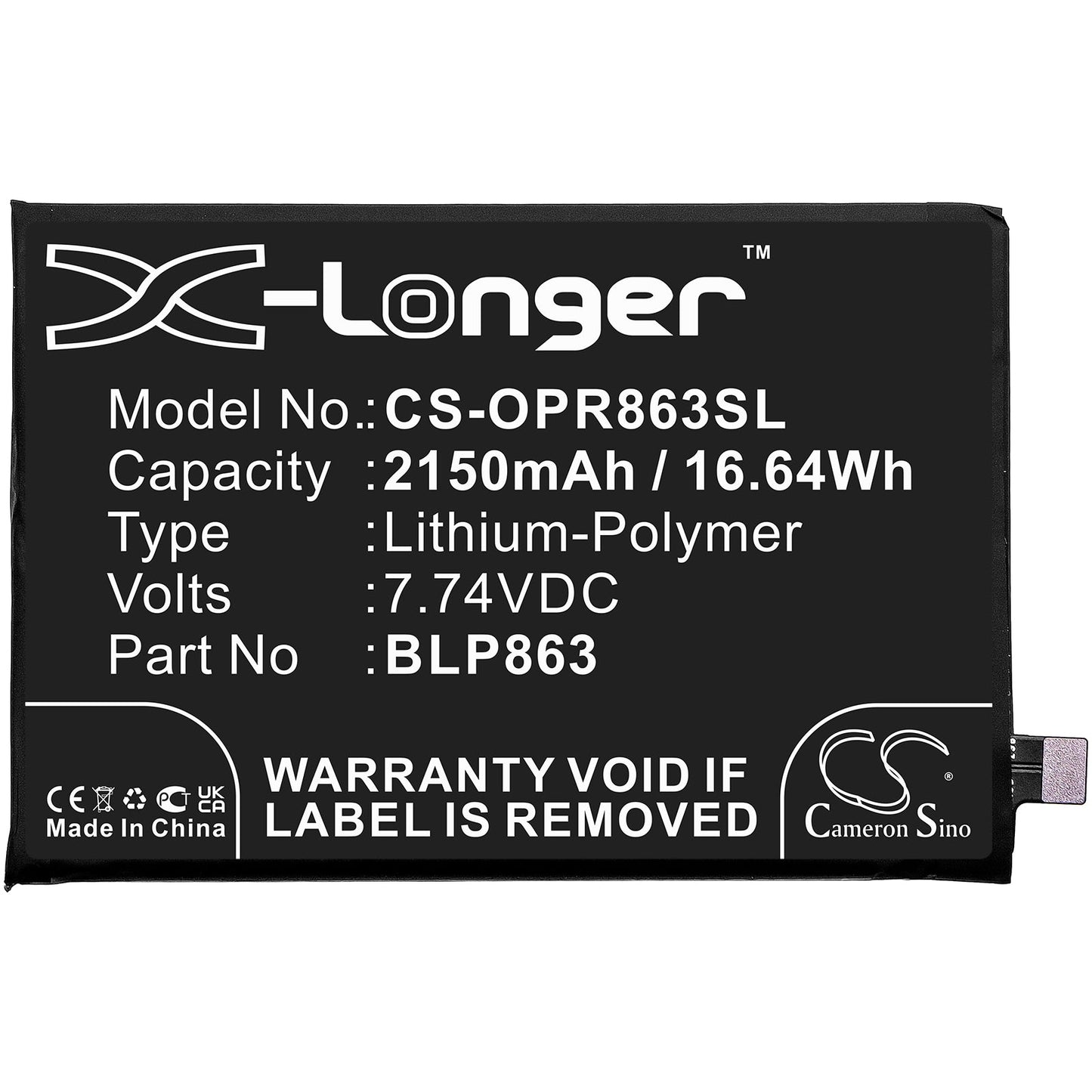 Replacement Battery for OPPO  CPH2235 – Mobile, SmartPhone – 2150mAh / 16.64Wh / 7.74V