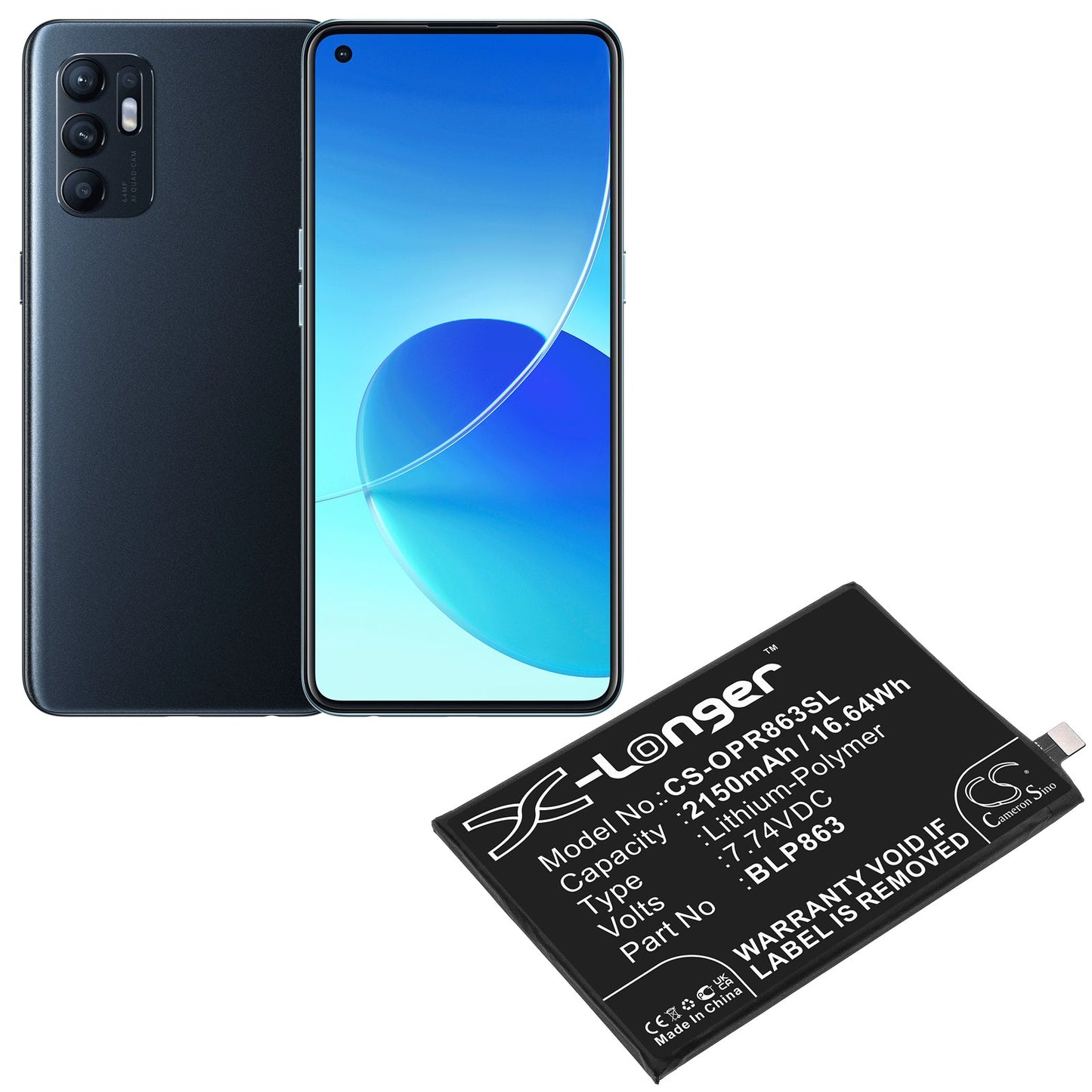 Replacement Battery for OPPO  CPH2235 – Mobile, SmartPhone – 2150mAh / 16.64Wh / 7.74V