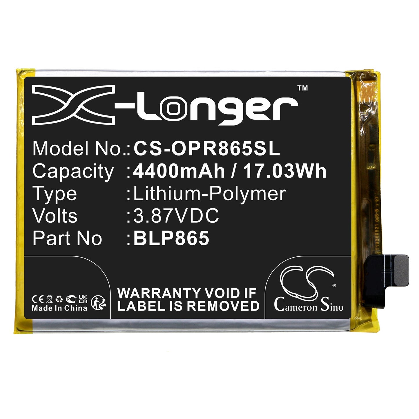 Replacement Battery for OPPO  K9 Pro – Mobile, SmartPhone – 4400mAh / 17.03Wh / 3.87V