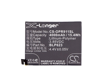 Replacement Battery for OPPO  CPH1611 – Mobile, SmartPhone – 4000mAh / 15.40Wh / 3.85V