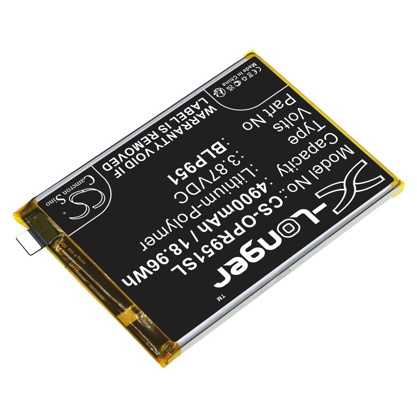 Replacement Battery for OPPO  Realme 10 Pro+ – Mobile, SmartPhone – 4900mAh / 18.96Wh / 3.87V