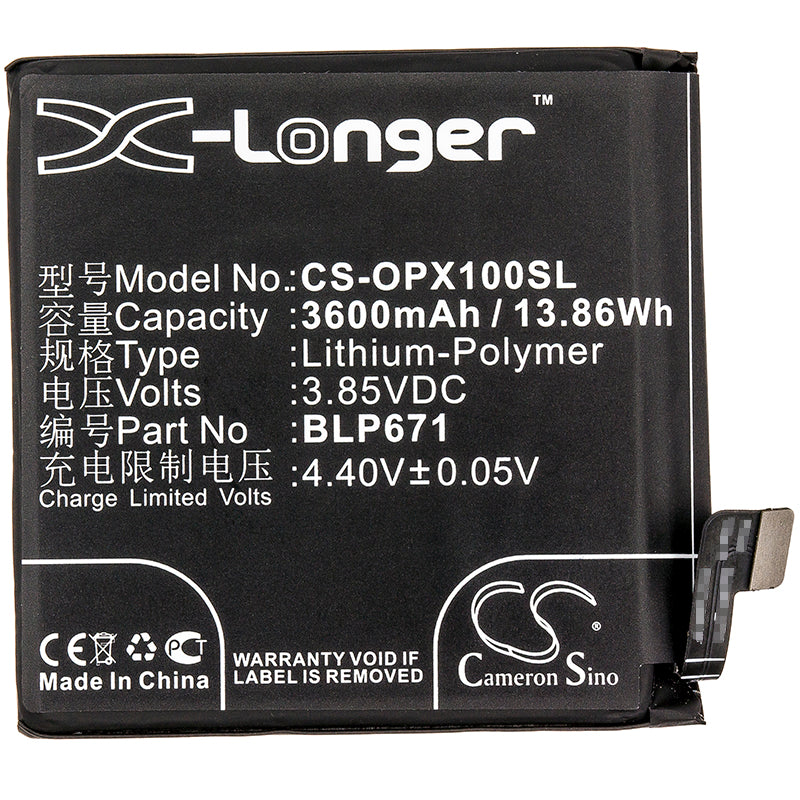 Replacement Battery for OPPO  Find X – Mobile, SmartPhone – 3600mAh / 13.86Wh / 3.85V