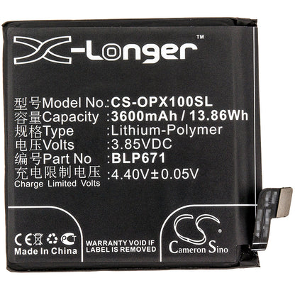 Replacement Battery for OPPO  Find X – Mobile, SmartPhone – 3600mAh / 13.86Wh / 3.85V