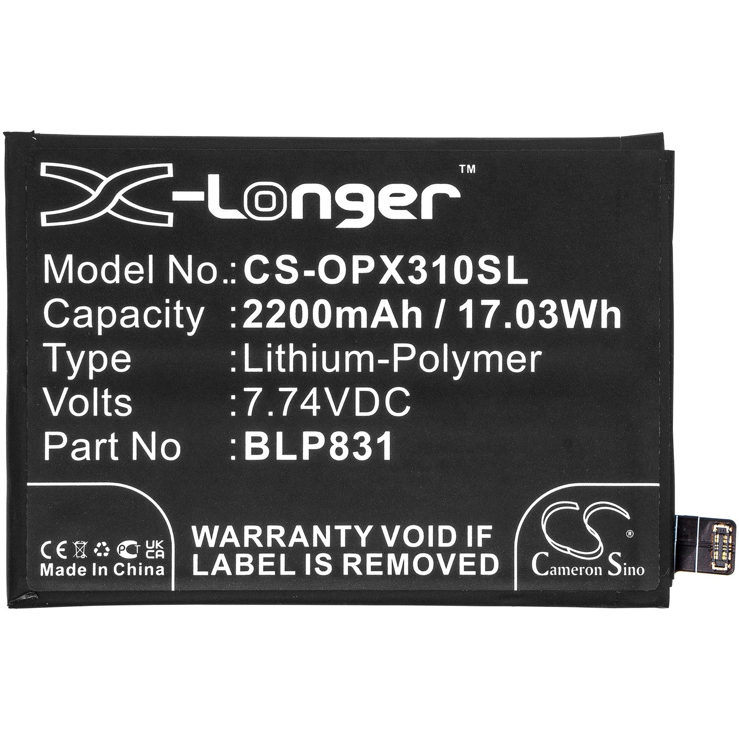 Replacement Battery for OPPO  CPH2173 – Mobile, SmartPhone – 2200mAh / 17.03Wh / 7.74V