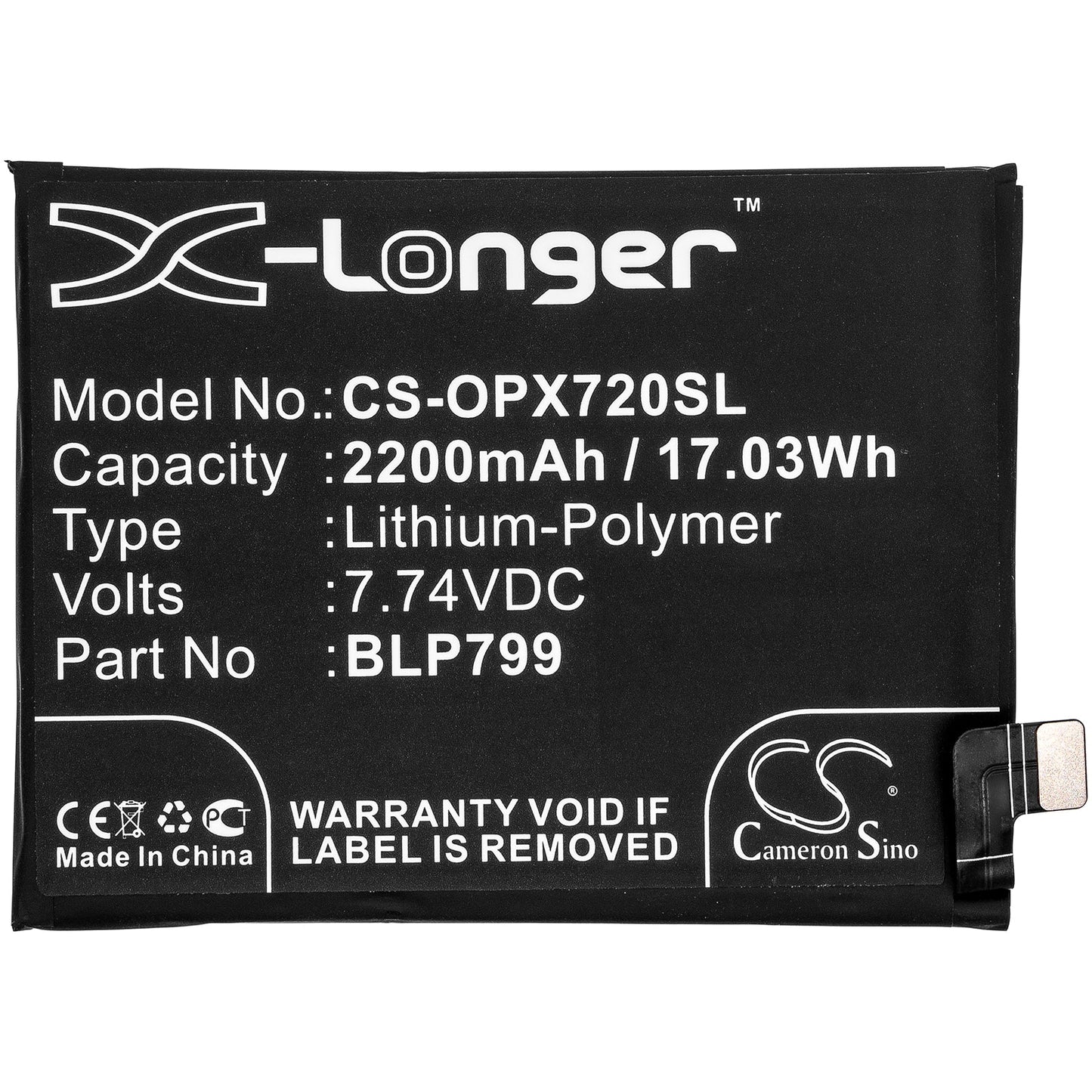 Replacement Battery for OPPO  R2121 – Mobile, SmartPhone – 2200mAh / 17.03Wh / 7.74V