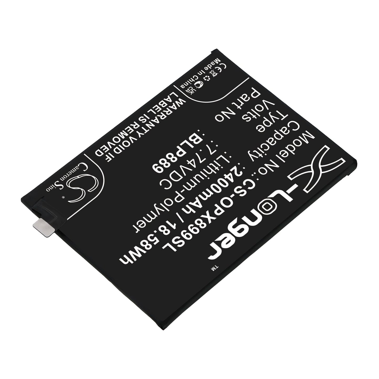 Replacement Battery for OPPO  CPH2305 – Mobile, SmartPhone – 2400mAh / 18.58Wh / 7.74V